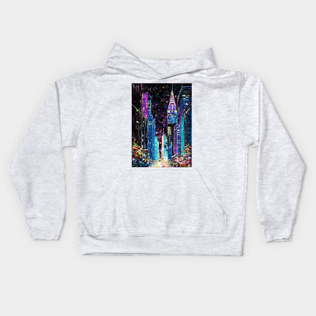 Purple Night in New York Kids Hoodie by NataliaShchip